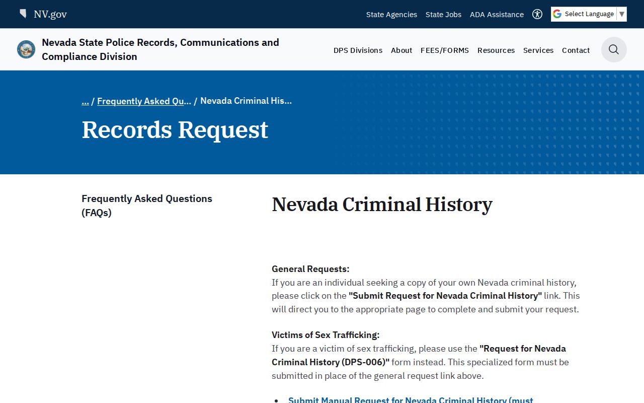 Official Nevada background check request for Washoe County residents