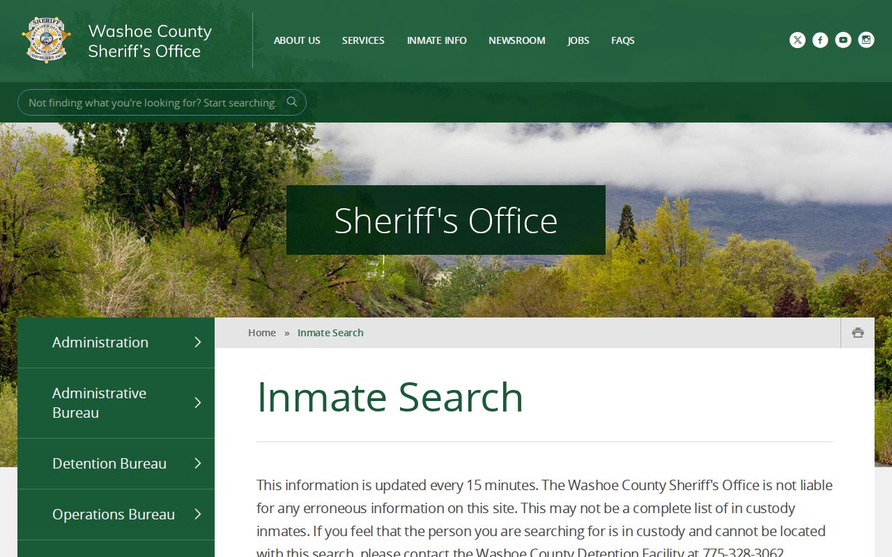 Washoe County arrest history inmate and booking search