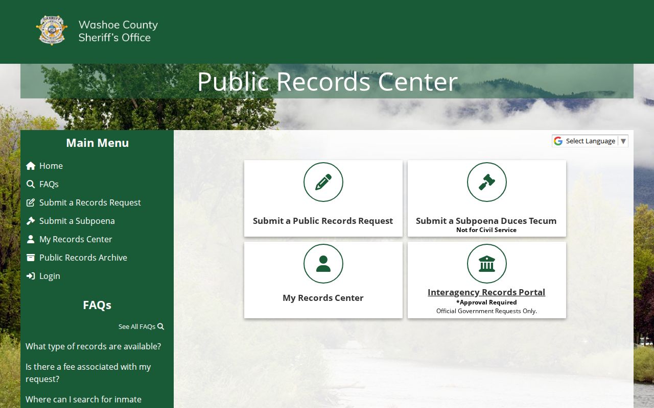 Washoe County arrest history public records request portal
