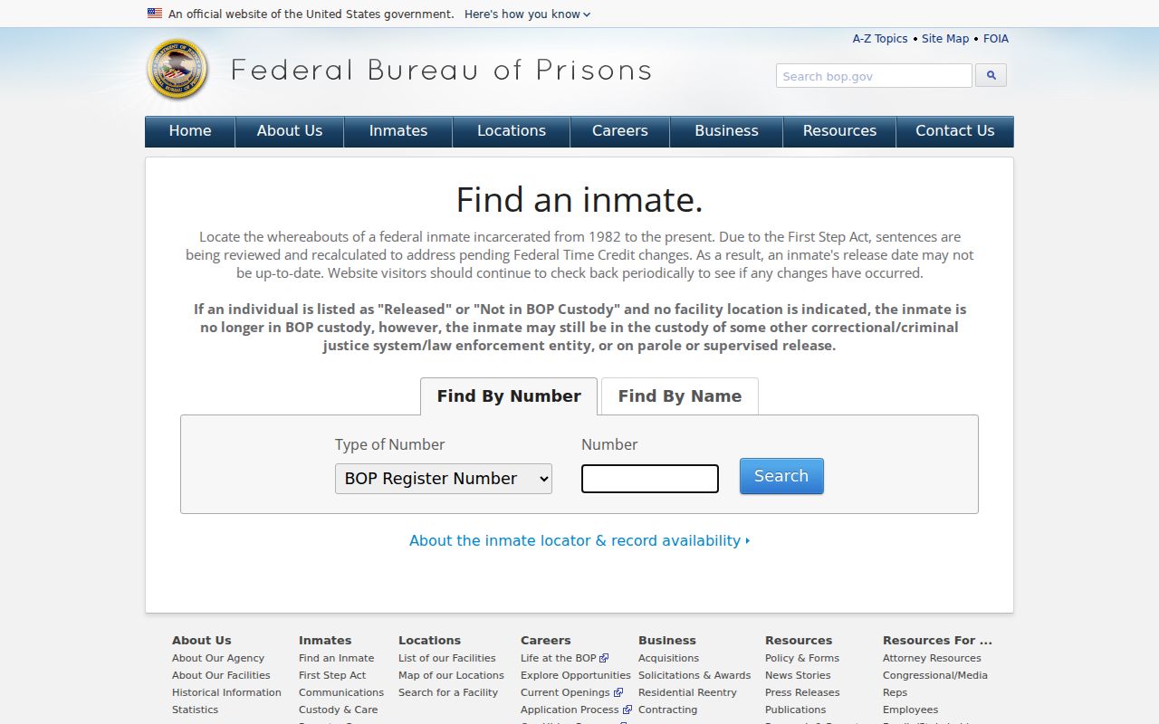 Federal custody locator related to Washoe County arrest history