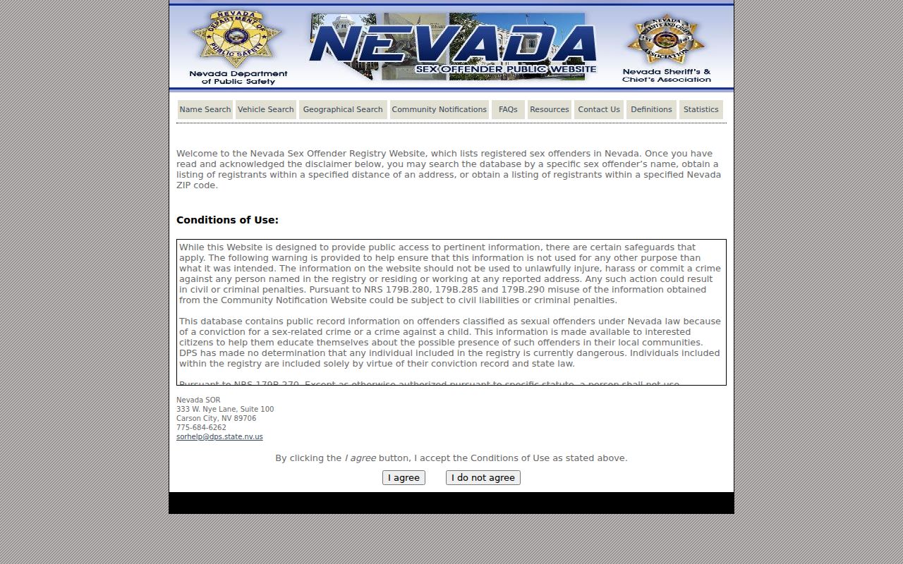 Washoe County sex offender registry conditions of use
