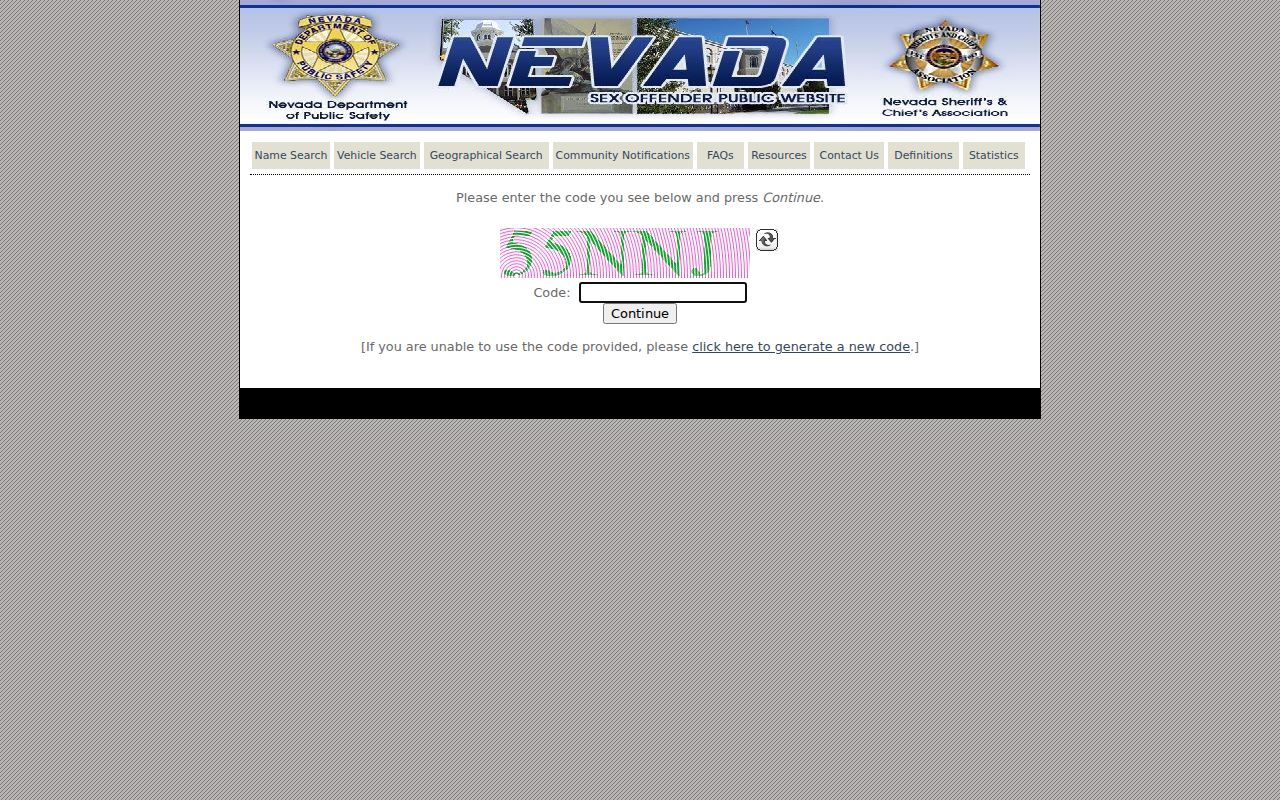 Washoe County sex offender check CAPTCHA and search gateway